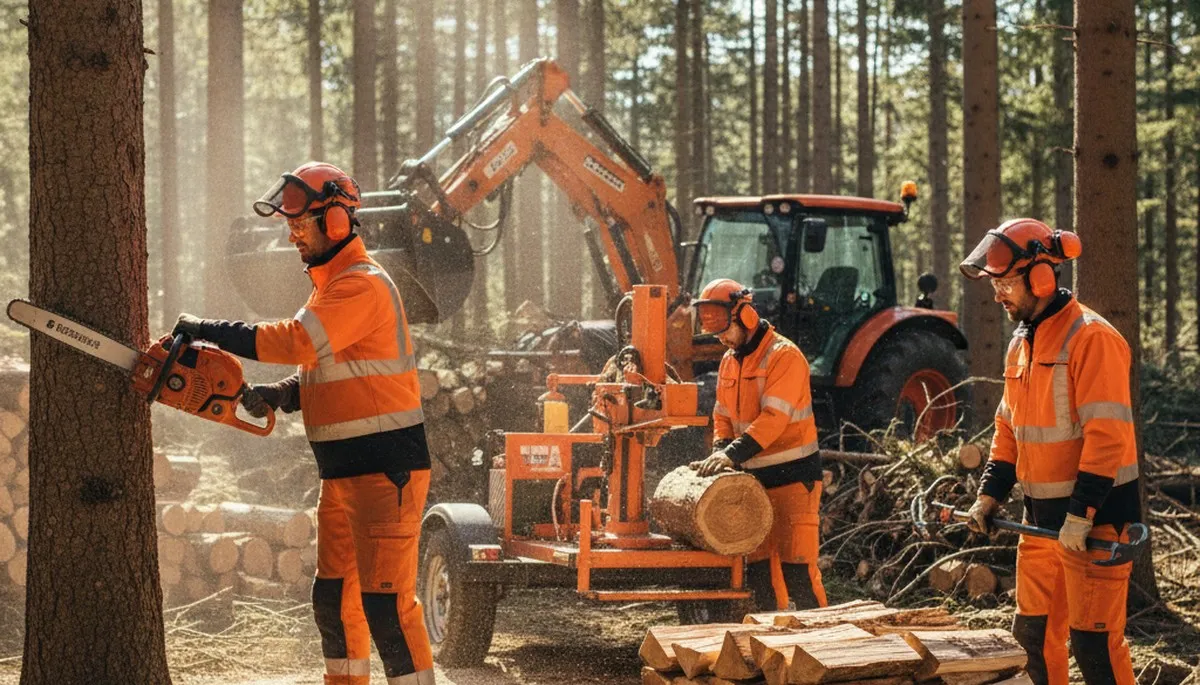 Woodlot management crew clearing trees on a wooded property in Pittsburgh, PA